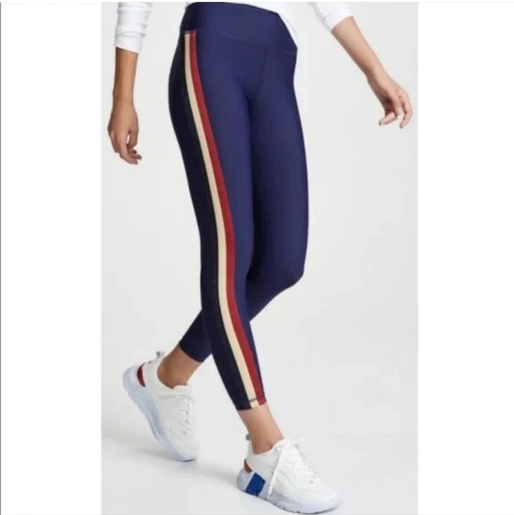 Spiritual Gangster High Waisted 7/8 Navy Leggings with Red/Gold Stripes Small - Picture 1 of 11
